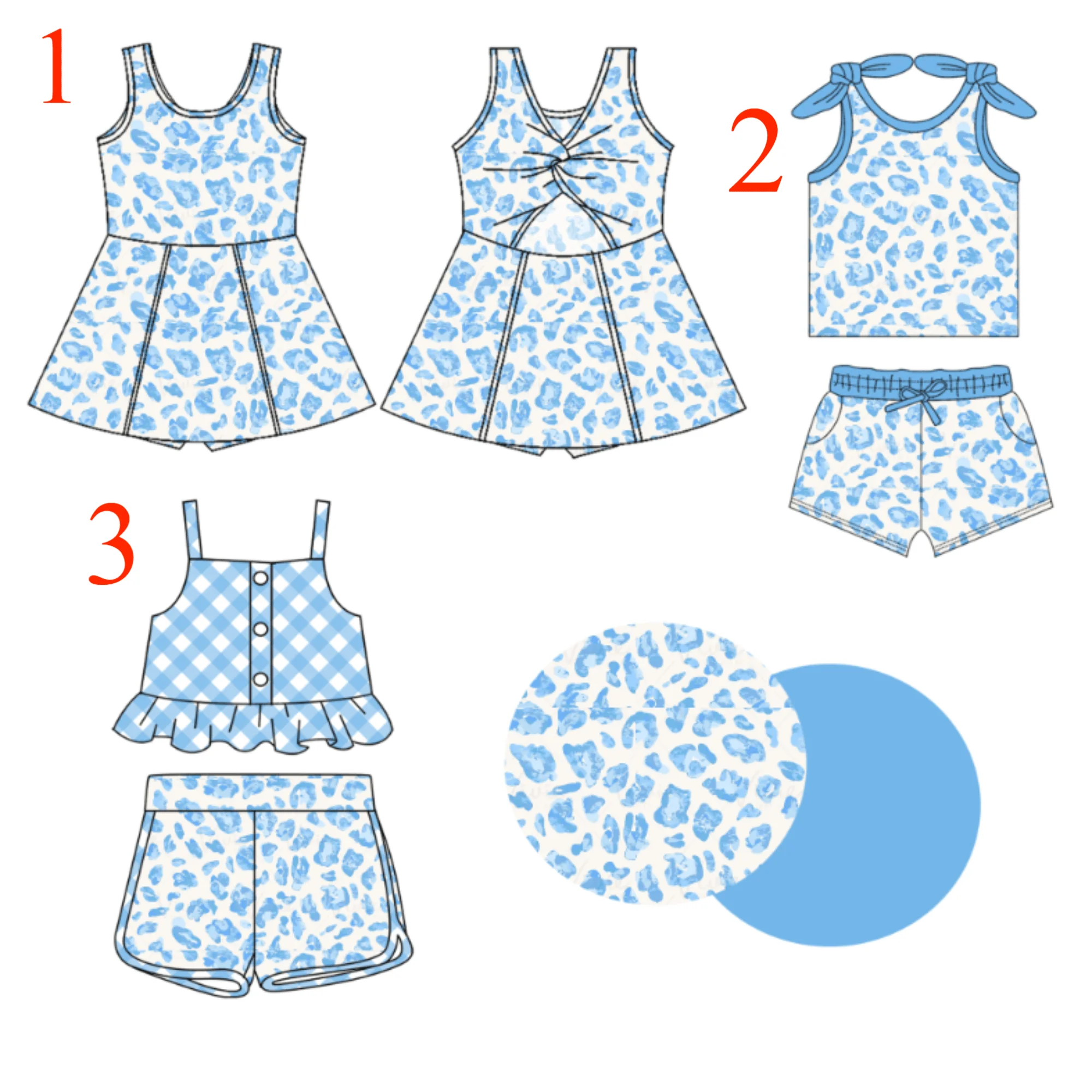 Strawberry Blue Plaid Print Toddler Girl Suit  Customizable New Style Outfit Includes Shorts Perfect for Sister Matching