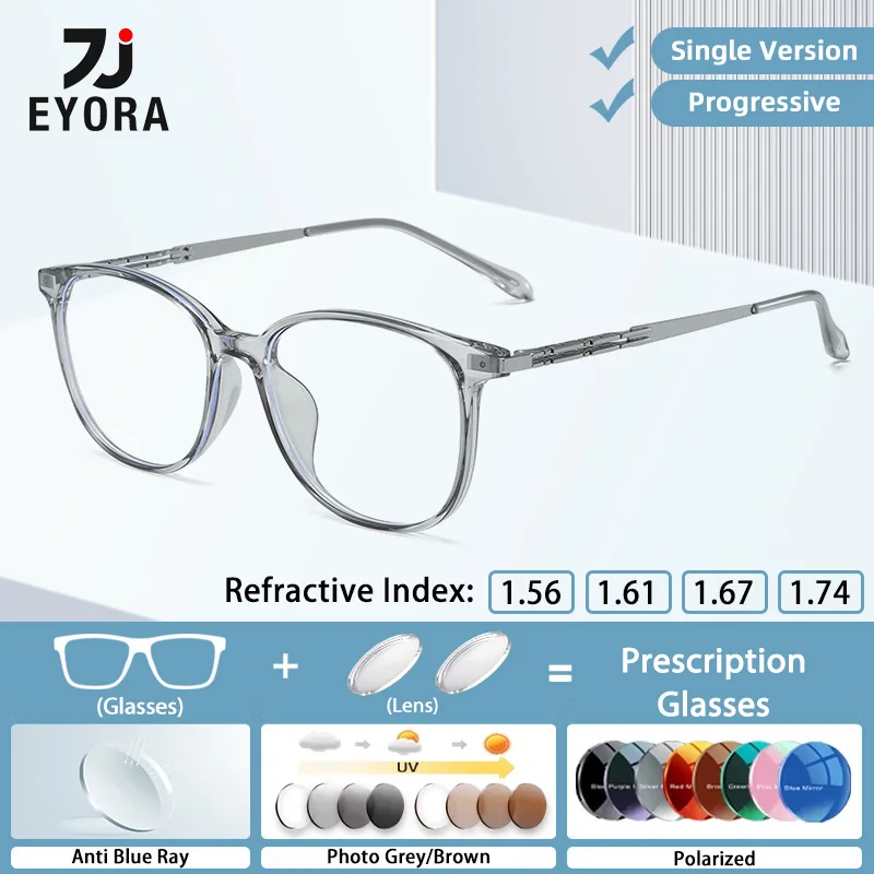 EYORA موضة البيضاوي TR90-معدن الحد الأدنى نظارات للقراءة قصر النظر نظارات مد البصر مكافحة الأشعة الزرقاء نظارات التقدمية اللونية