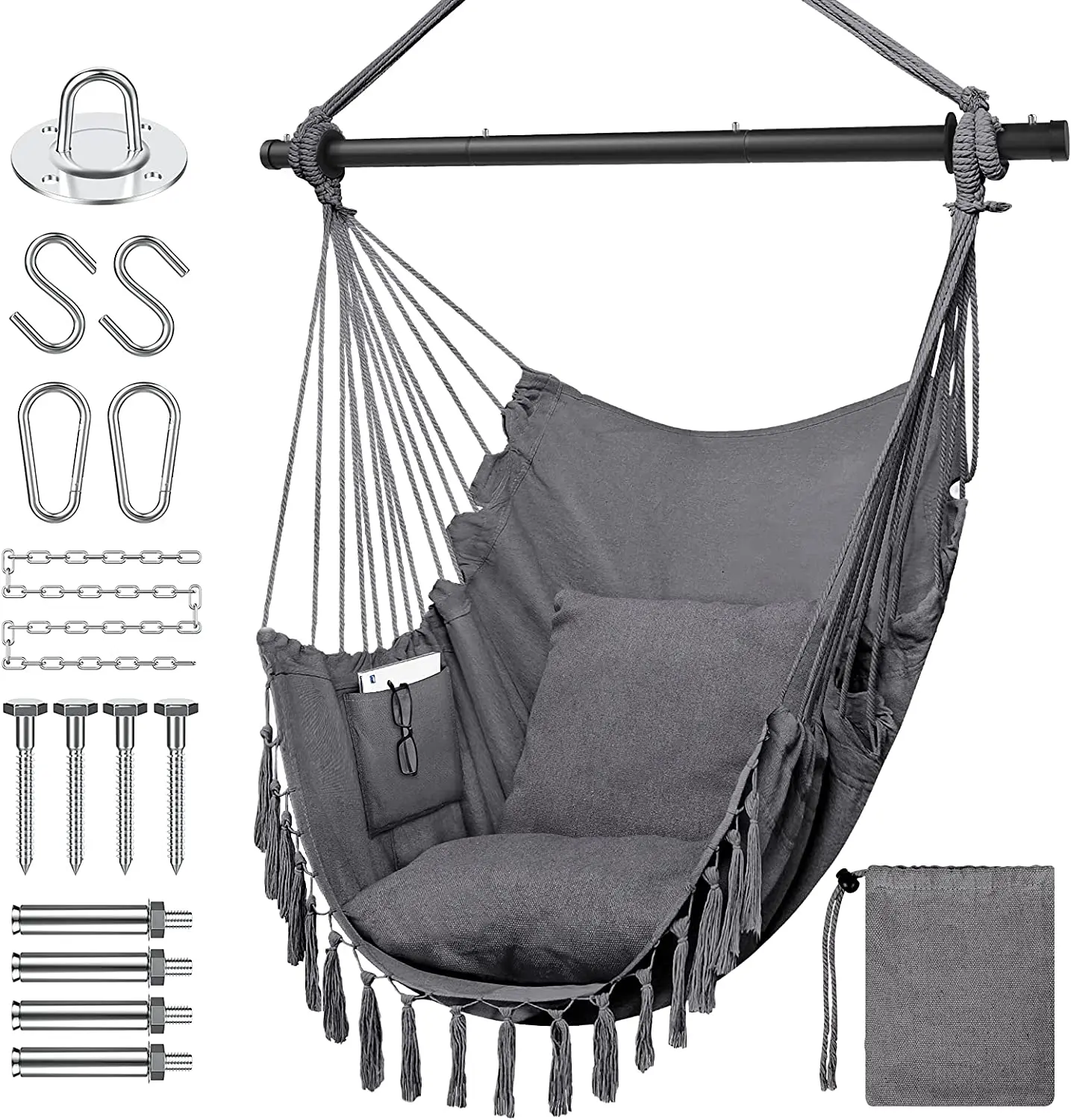 Large Hammock Chair with Fold able Spreader Bar Caribbean Hammock Swing Chair and Hardware Kits  for Indoor Outdoor