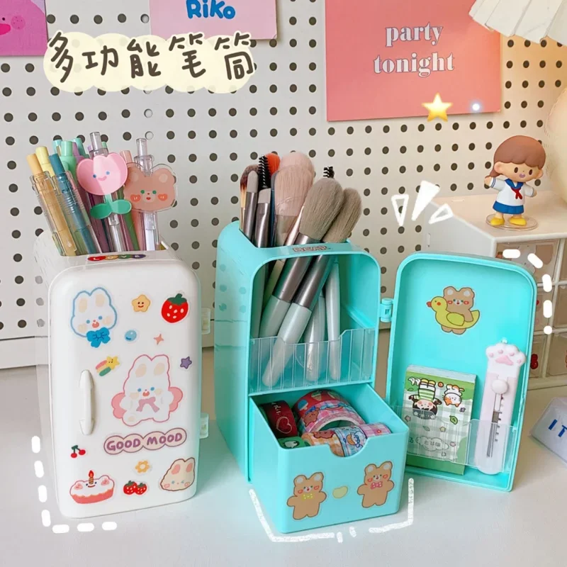 Imagem -02 - Criativo Kawaii Frigorífico Pen Holder Multi Funcional Grande Capacidade Desktop Organizer Faça Você Mesmo Papelaria Storage Pencil Case Novo