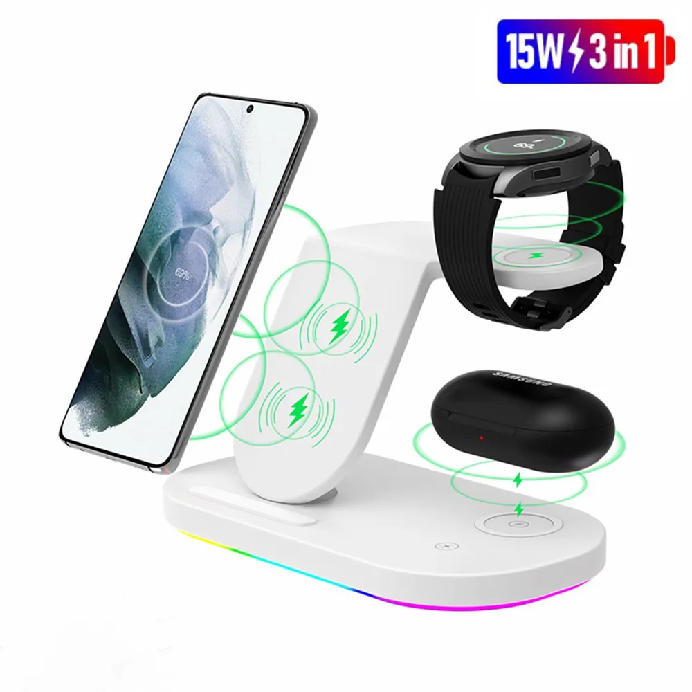 

3 IN 1 Wireless Charger Stand For iPhone 16 15 Pro Max Samsung Galaxy Watch Buds For Airpods Fast Wireless Charging Dock Station