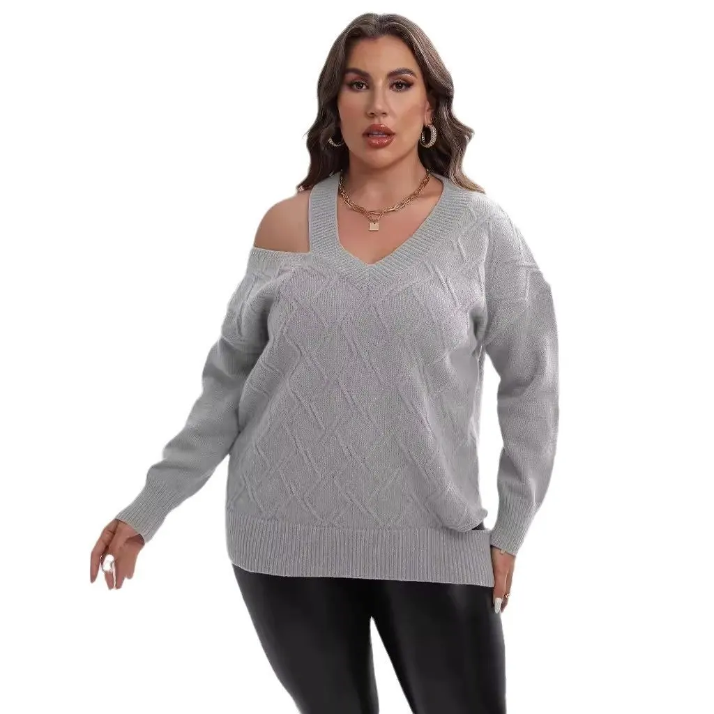 

plus Size Women's Sexy Deep V-Neck Pullover Long Sleeve Loose Sweater European American Style M620