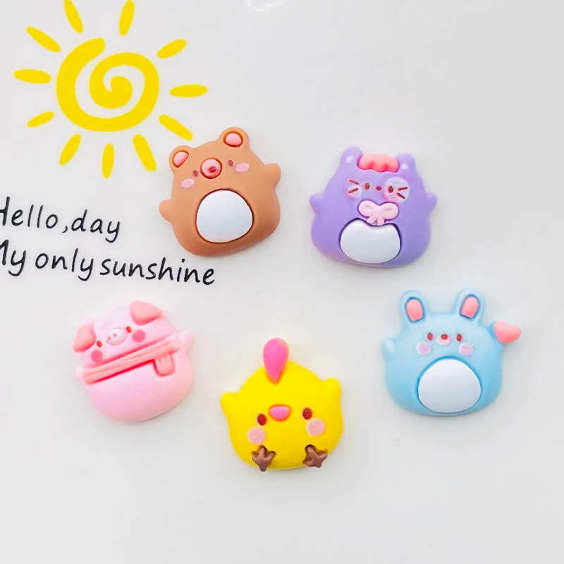 10 Pcs New Cute Mini Cartoon Animals Piggy Bear Flat Back Resin Scrapbooking DIY Jewelry Hairpin Craft Decoration Accessorie