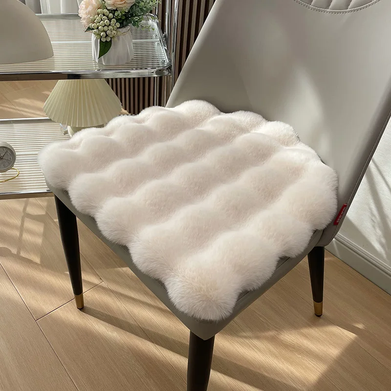 Faux Rabbit Chair Seat Cushion Arc-shaped Computer Chair Cushion Office Casual Dining Chair Cushion Mats Thickened