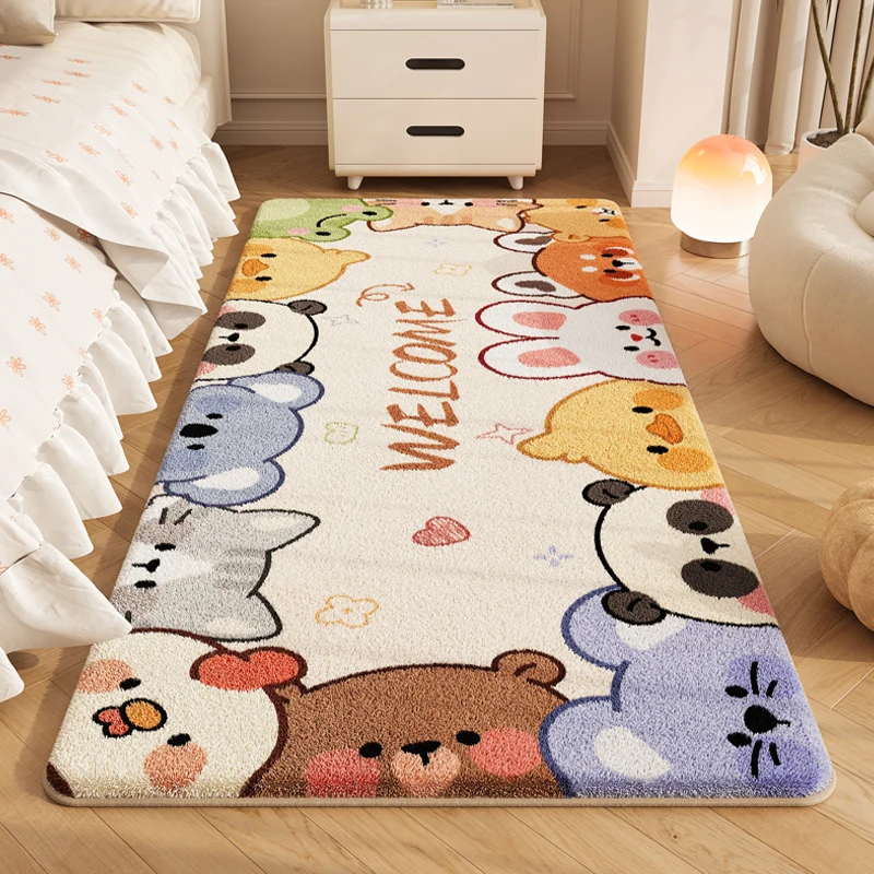Children's Bedside Blanket Cartoon Plush Floor Mat Girls Bedroom Living Room Cream Wind Rectangle Plush Carpet Machine Washable