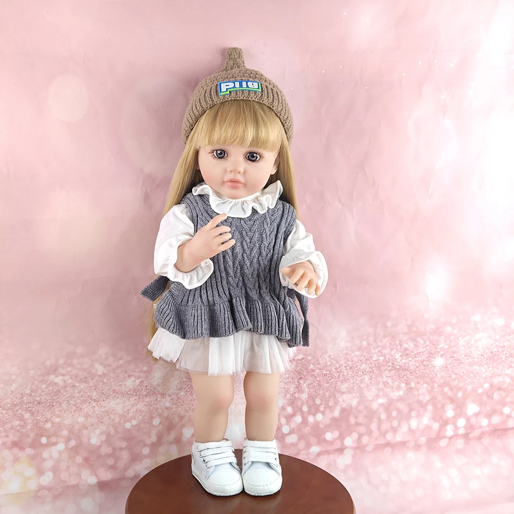 55cm 완전 비닐 리본 인형 22인치 실물 같은 긴 머리 시뮬레이션 인형 드레스업 게임 동반 장난감 여자아이 생일 선물