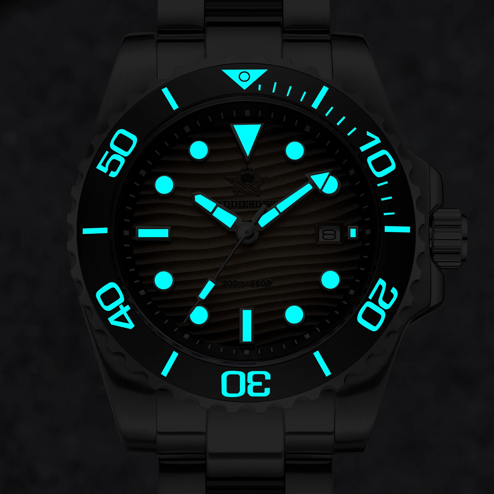 Addiesdive novos relógios masculinos 41mm mergulhador relógio de quartzo areia dial à prova dwaterproof água 200m calendário super luminoso relógio de pulso de aço inoxidável