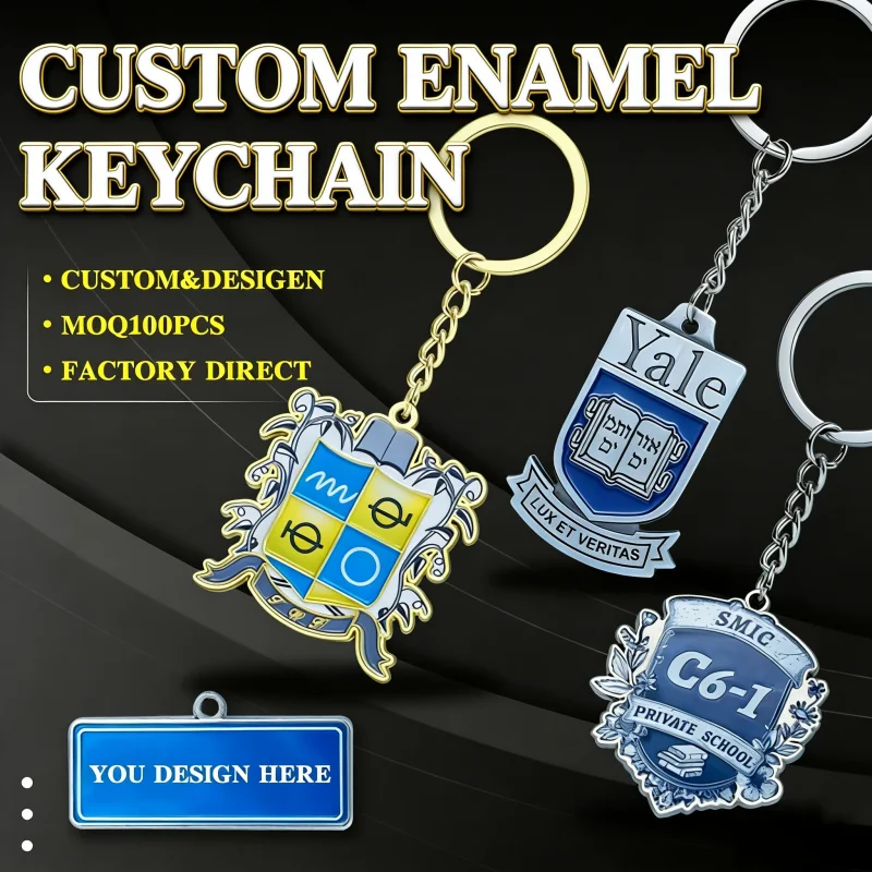 Custom Keychain Customized Metal Paint Zinc Alloy Keychain Diy Logo Lettering With School Bag Pendant Gift Soft Enamel Key Chain