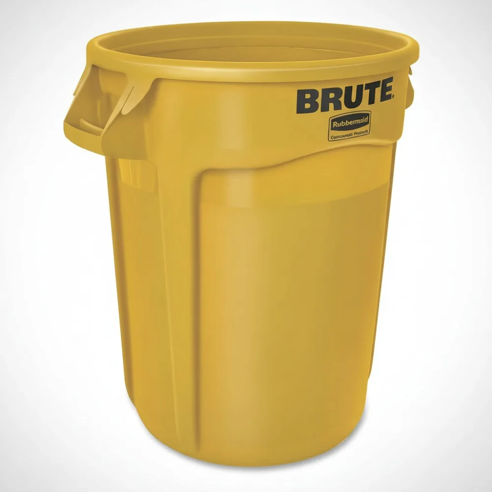 

32G Yellow Vented Trash Can - Easy Liner Lift, Durable Construction for Landscaping, Restaurants, Warehouses