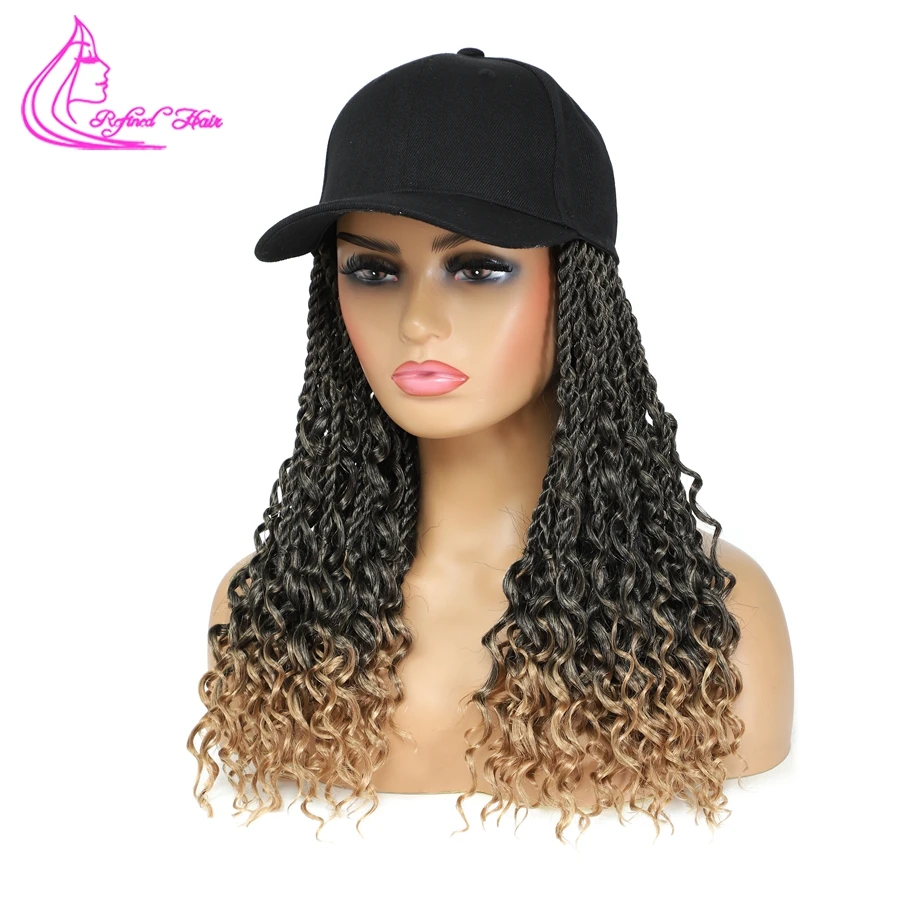 Hat Wig Curly Ends Senegalese Twist Braid with Fly Curl contacted Baseball cap 14 inch Short Braid Wigs For Black Woman Girls