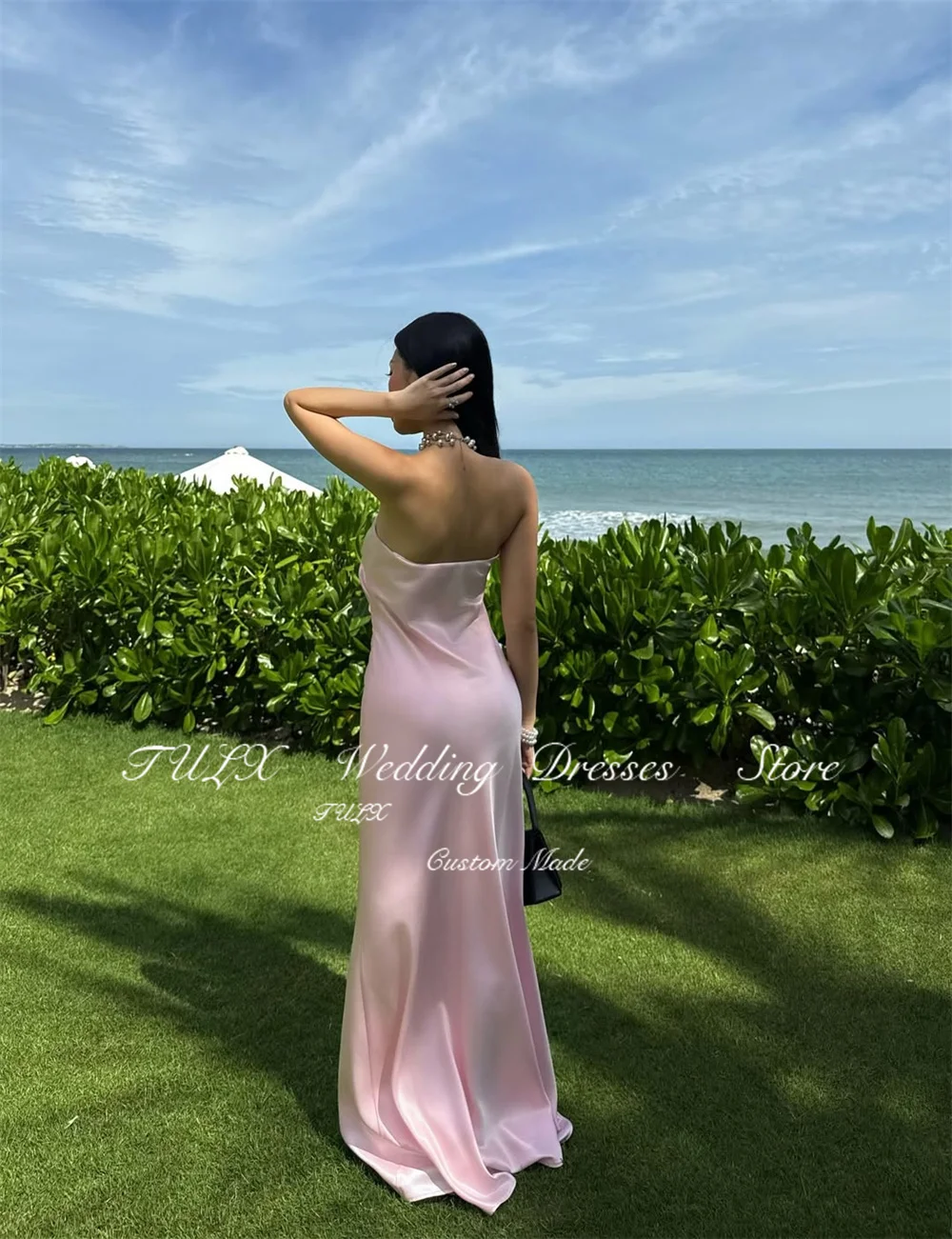 TULX – robe de soirée en Satin rose, élégante, sans bretelles, sans manches, style sirène, longue, pour occasions formelles, personnalisée, 2026