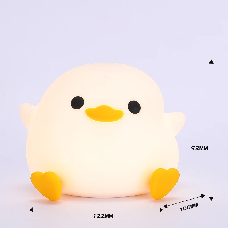 Cute Duck Night Lamp Cartoon Silicone Usb ricaricabile Sleeping Light Touch Sensor Timing camera da letto Mood Light Kid Gift bambini