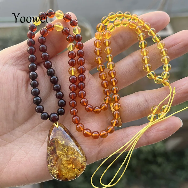 5mm Real Amber Pendant Necklace Unisex High Quality Gift 2025 New Genuine 108 Beads Bracelet 100% Original Floral Amber Jewelry