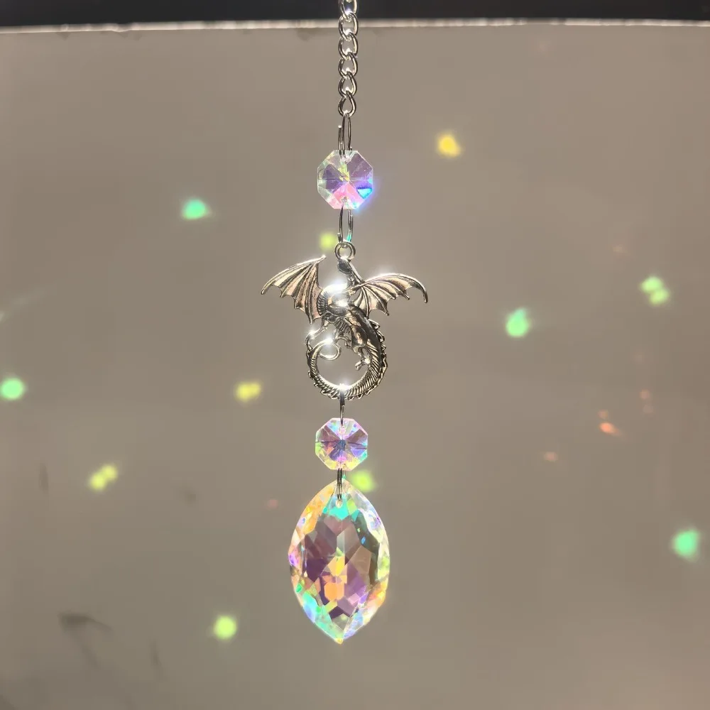 Vintage Flying Dragon Crystal Suncatcher Pendant Rainbow Prism Bead Hanging Car Rearview Mirror Window Gothic Home Decor Gifts