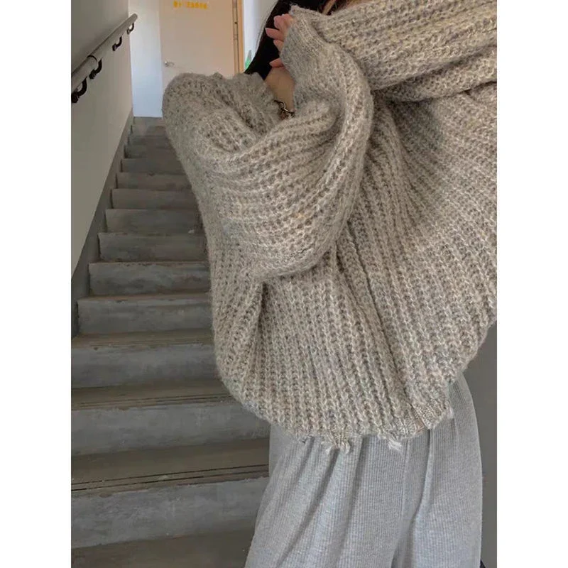 Streetwear Cardigan lavorato a maglia con cappuccio donna Y2K maglione strappato corto maglieria oversize coreana Harajuku Zipper Jumpers Coat Tops