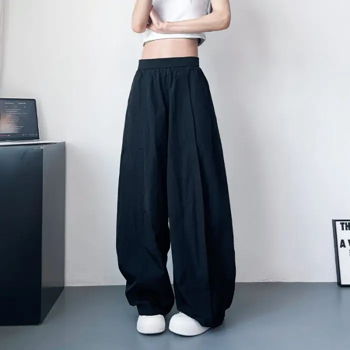 Ice Silk Wide Leg Pants Women Summer Thin High Waist Loose Casual Quick-Dry Pants Fashion Hip Hop Sports Jogging Sweatpants Y2k
