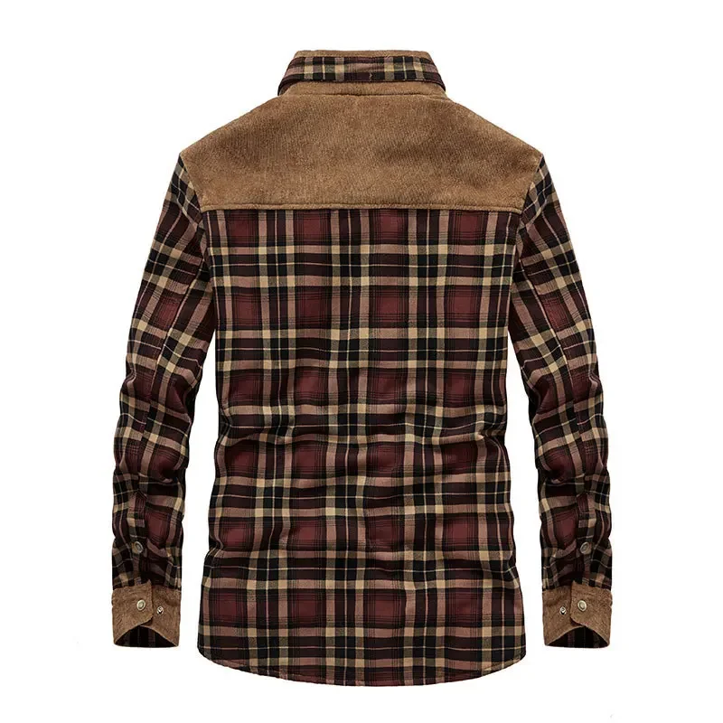 Men Lapel Cotton Shirt Plaid Printing Autumn Winter Long Sleeve Fashion Tide Tops Casual Streetwear Male Splice Work Warm Shirts
