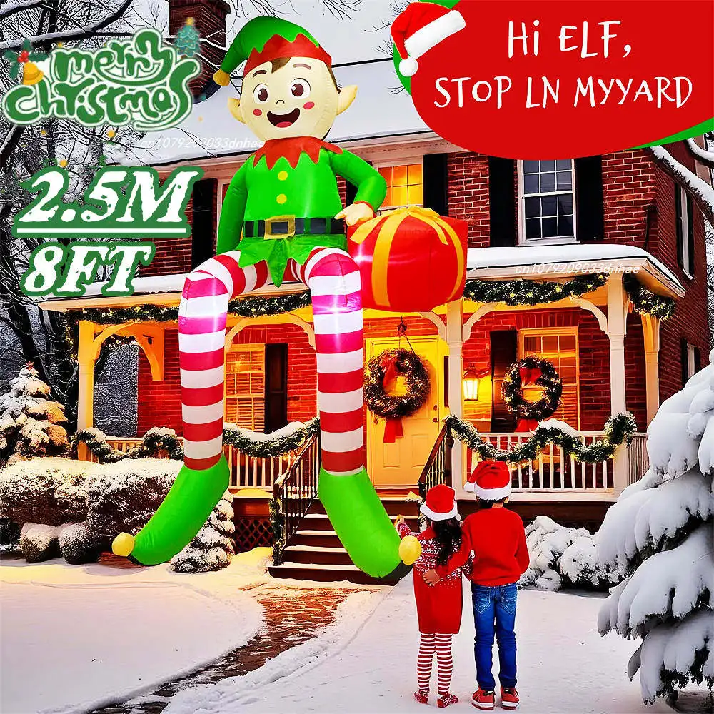Fenêtre d'escalade gonflable de noël, modèle de père noël/elfe assis avec lumières LED, pour fête de noël, accessoires de décoration de cadeaux d'intérieur