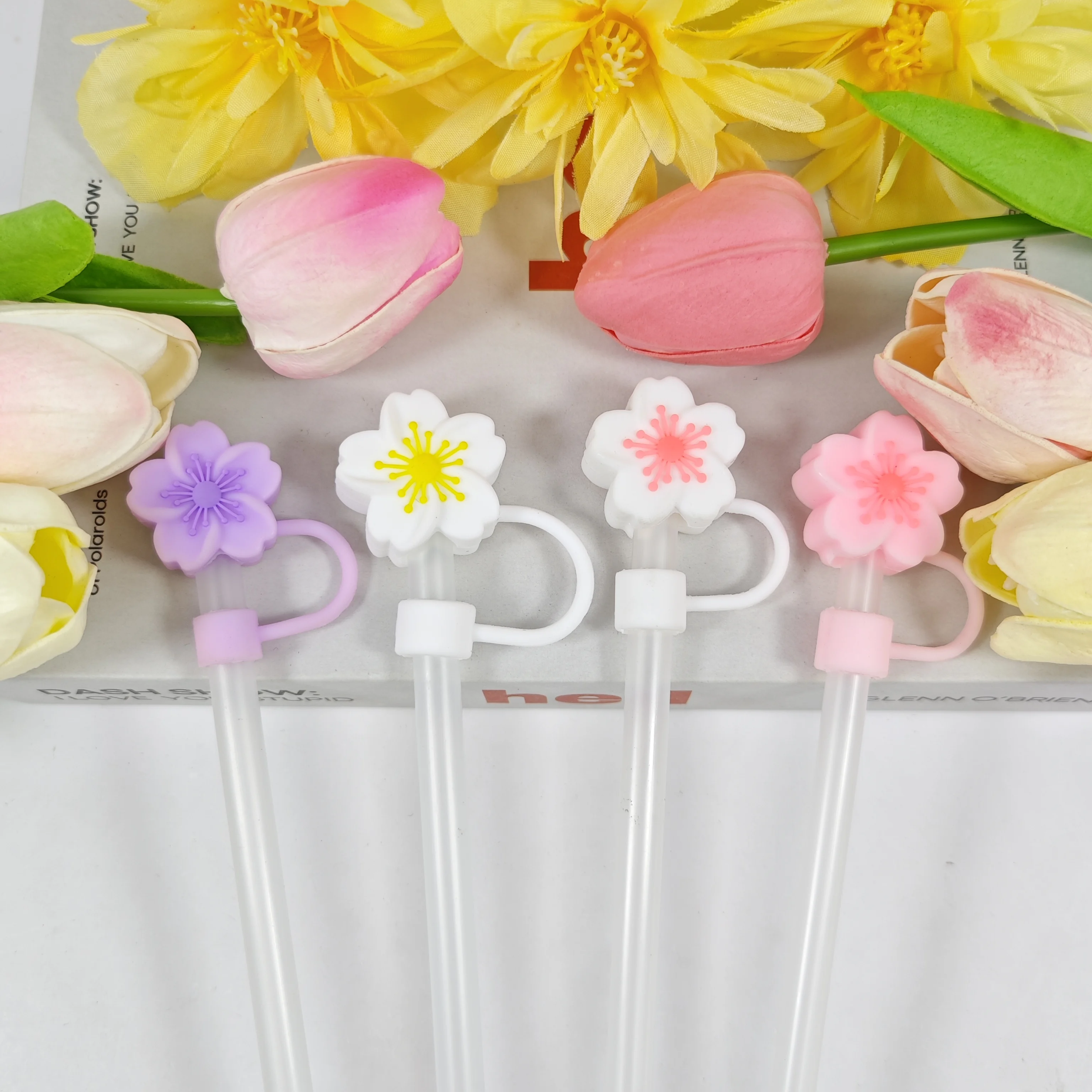 New Silicone Flower Straw Cap Protective Case