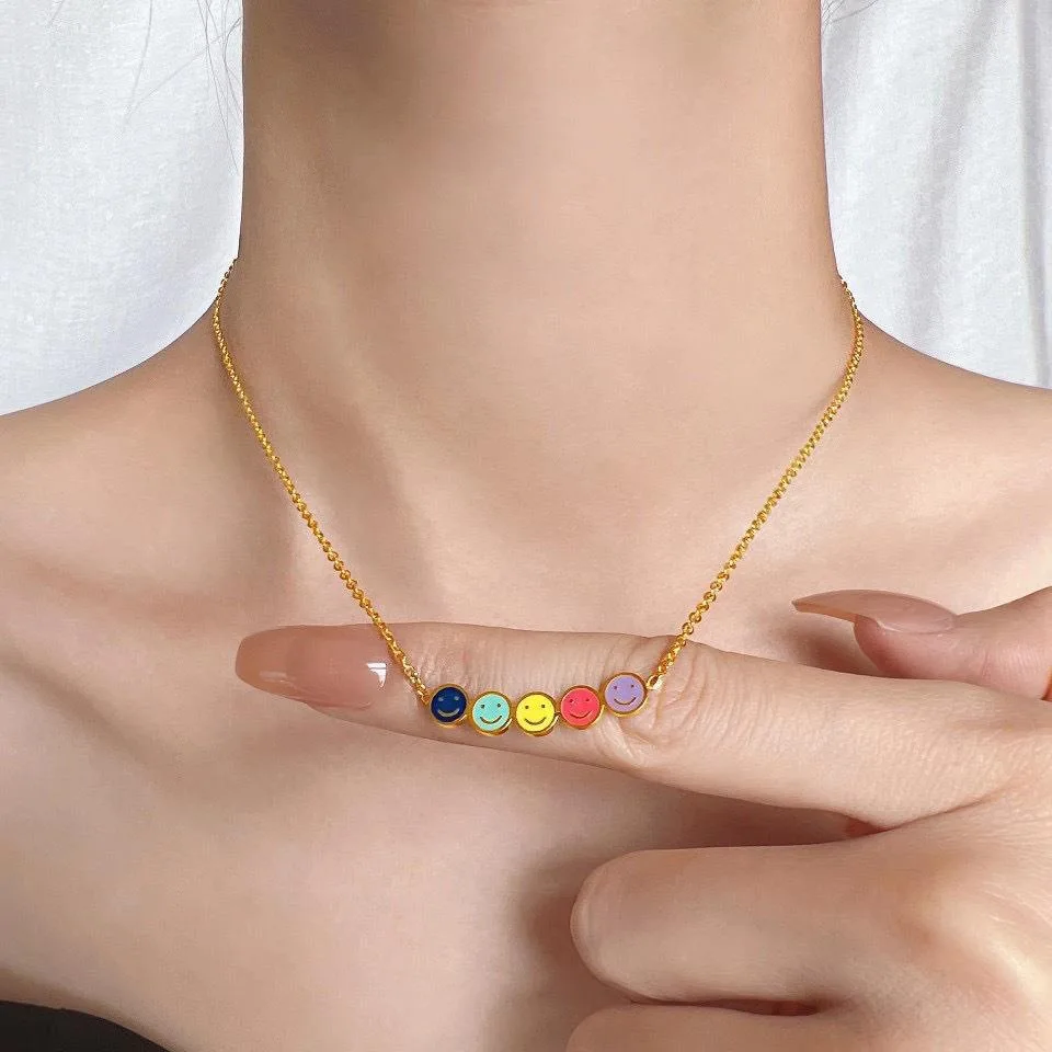 Stainless Steel Simple Enamel Necklace Smile Face Hot Selling Smile Necklace, Simple Wholesale, Collarbone Chain-image