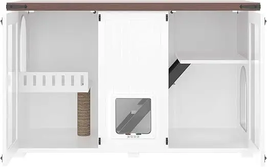 

&c Hidden Cat Litter Box Furniture with LED Storage Enclosed Wood Cat House Stairs Farmhouse Suitable for Living Room Bedroom