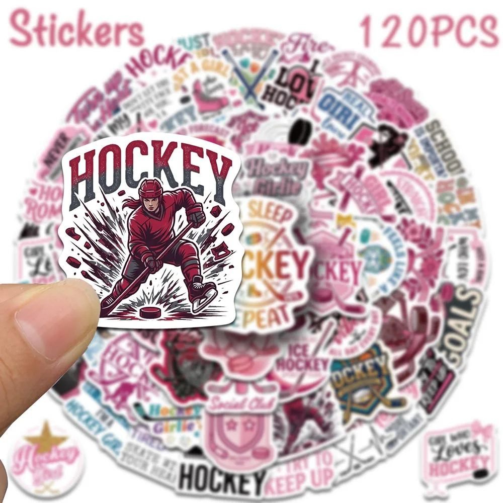 60/120pcs Ice Hockey Stickers – Pink Black Field Hockey Female Power Decals For Phone Case Laptop Helmet Hockey Sticker