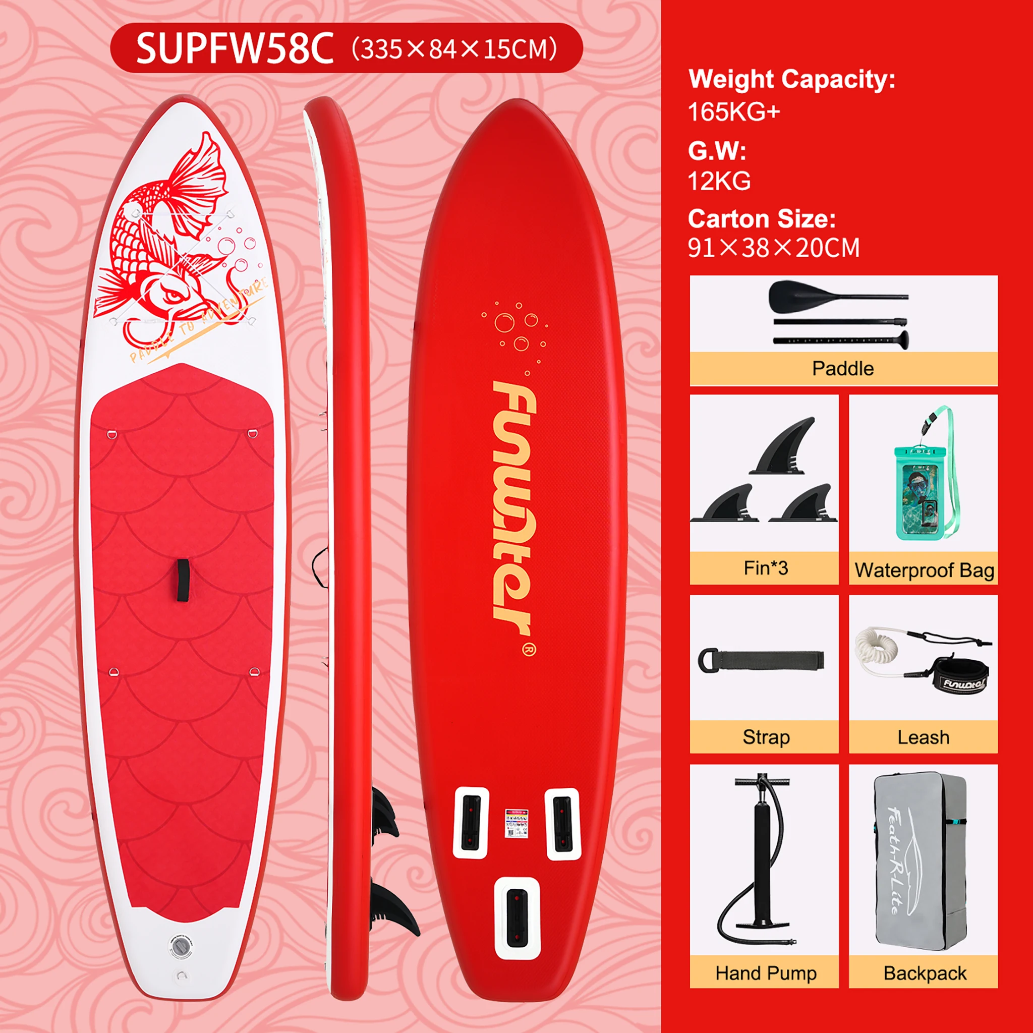 Funwater aufblasbares Stand-Up-Paddleboard (SUP-Board) mit 150 kg Tragfähigkeit für Erwachsene, Premium-PVC, stabil, langlebig, leicht, tragbar, anfängerfreundlich, Allround-Paddleboard für Touren,