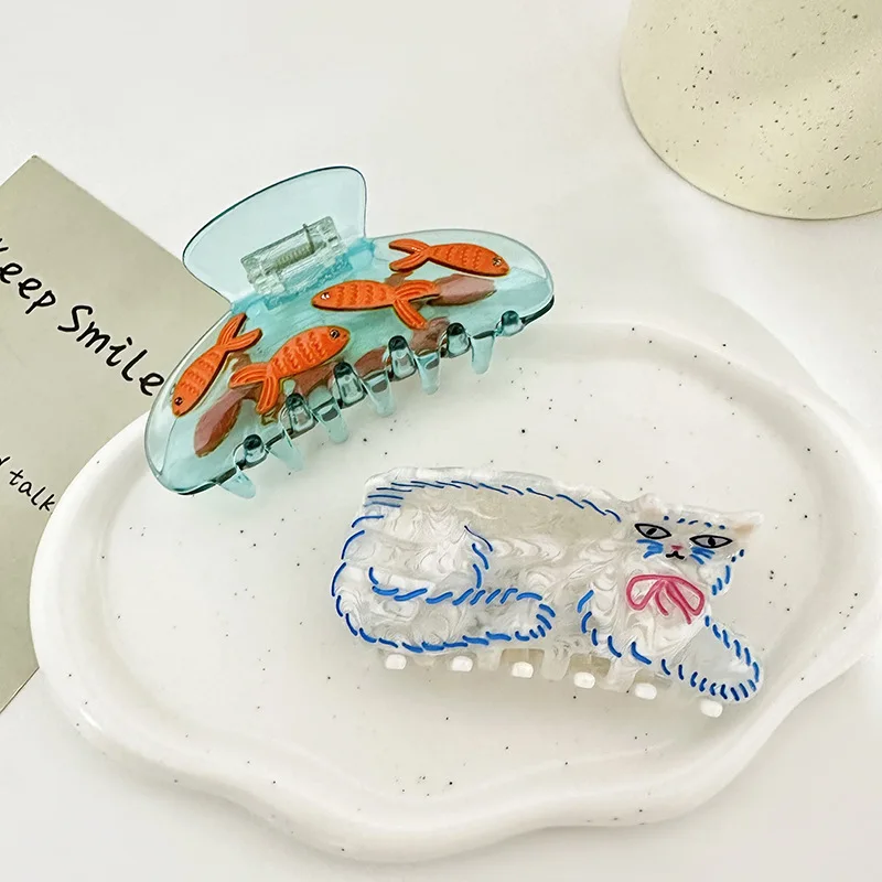 

Cute Transparent Goldfish Hair Clips Cartoon Acetate Claw Clip Shark Crab Hair Clip Persian Cat Hair Accessories for Women Girls