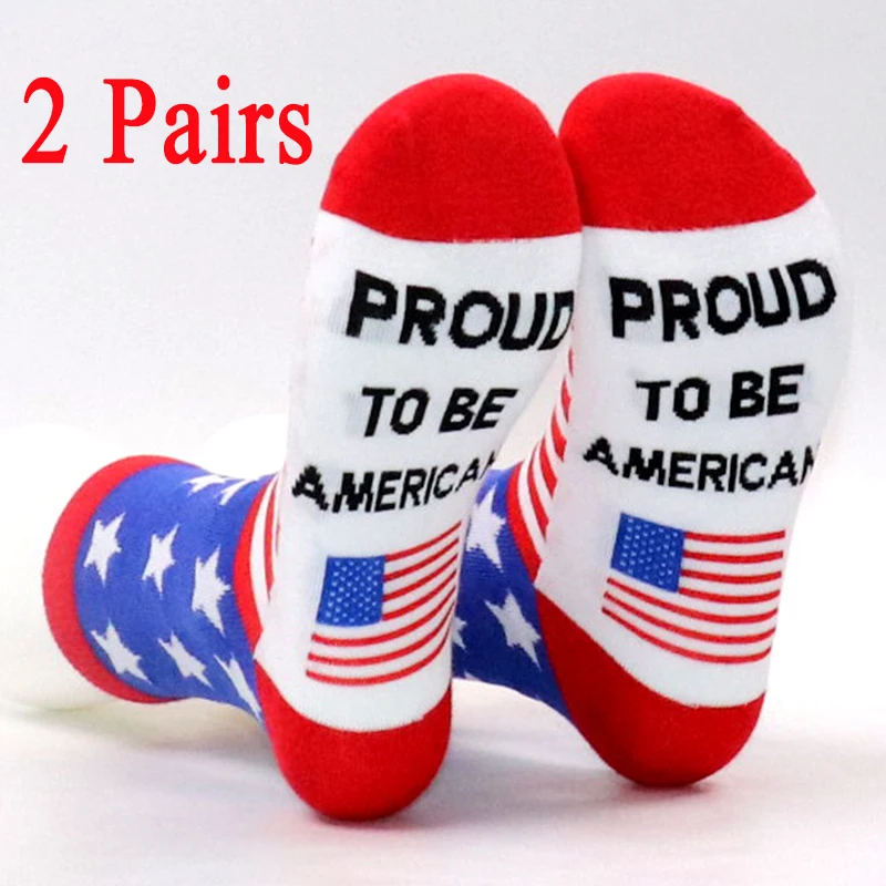 2 pairs Man Woman Long Cotton Socks American Independence Day Flag Striped Leisure Sports Socks Letter Jacquard Creative gift