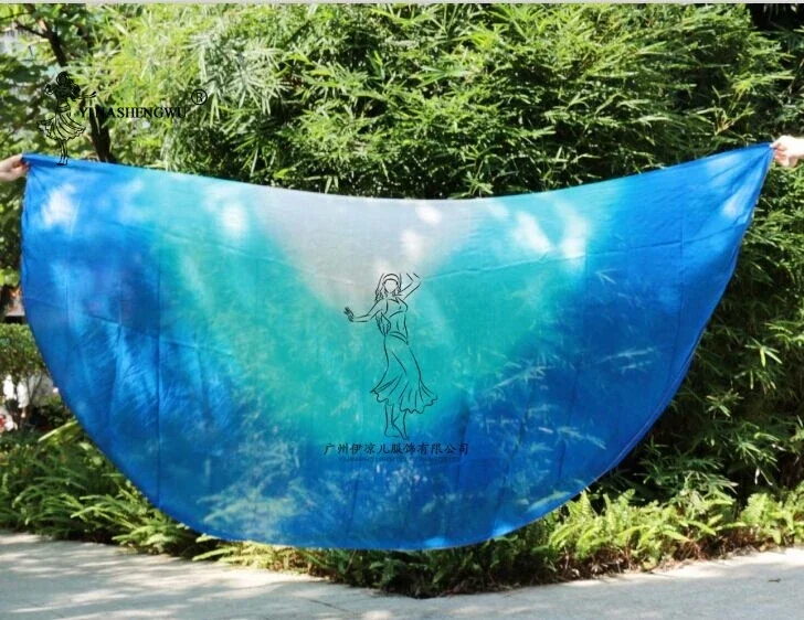 Design 100% Real Silk Belly Dance Veil Cheap Dance Veils Blue Gradient Semicercle Veil Wholesale 250*114cm Yellow+Turquoise