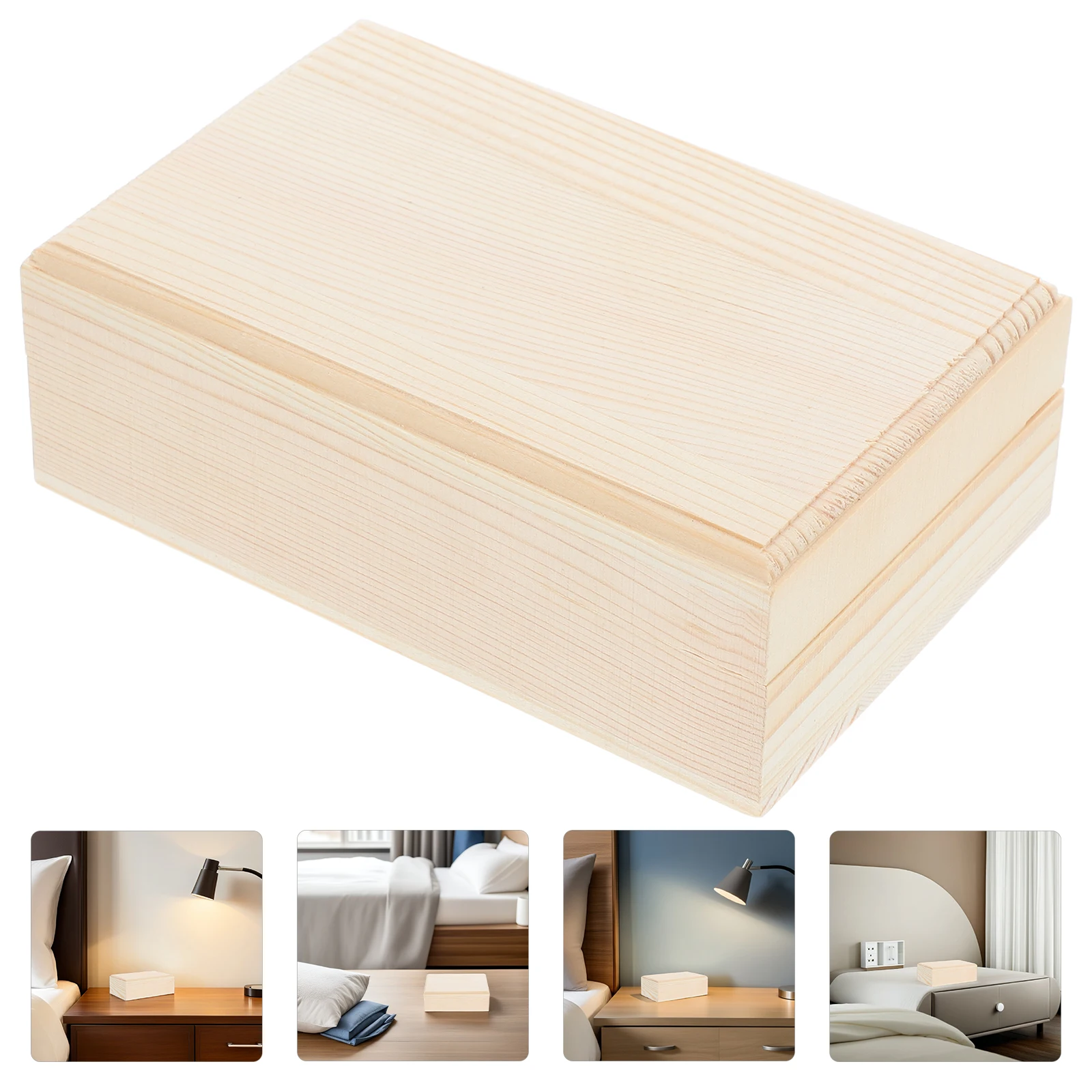 

Rustic Unfinished Wooden Box Hinged Lid Storage Case For Jewelry Treasures Photos Blank Diy Craft Engraving Decorative Solid