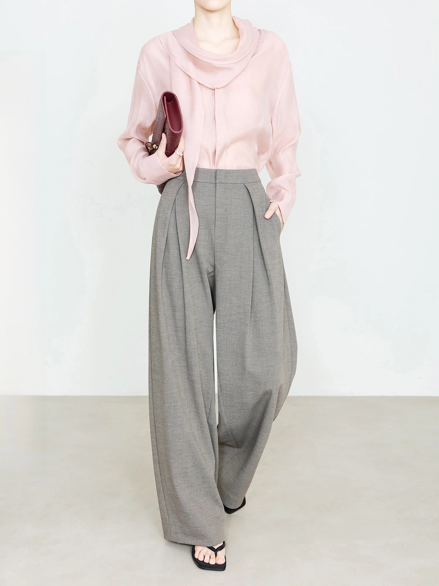 

Summer High Waist Wide Leg Pants Women's Minimalist Trousers 2026 New Grey Brown Suit Pants Extended Length 7009 Casual Strai...