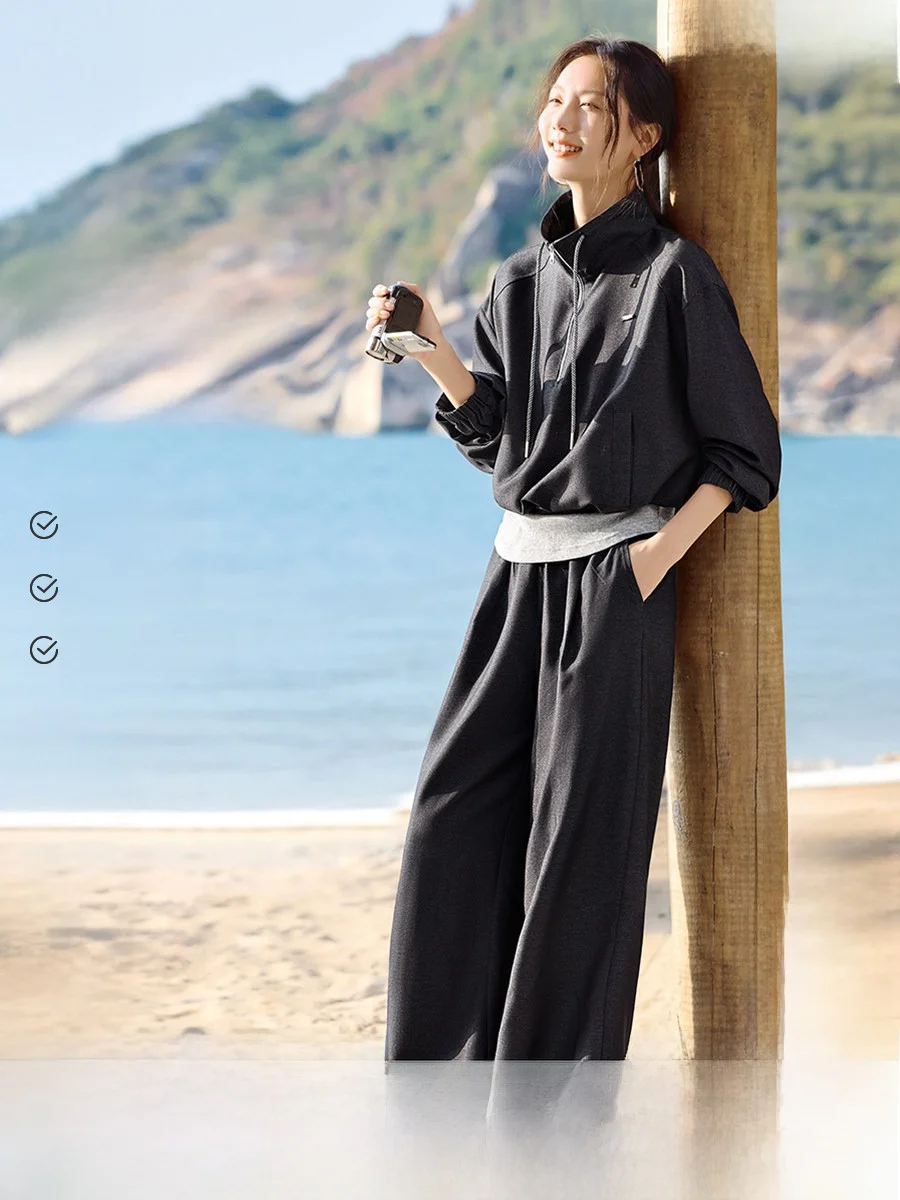 

XWI Casual Denim Look Fake Two-Piece Set Women's Spring Loose Feelings Whole Set Faionable Commute Sle Autumn to Spring