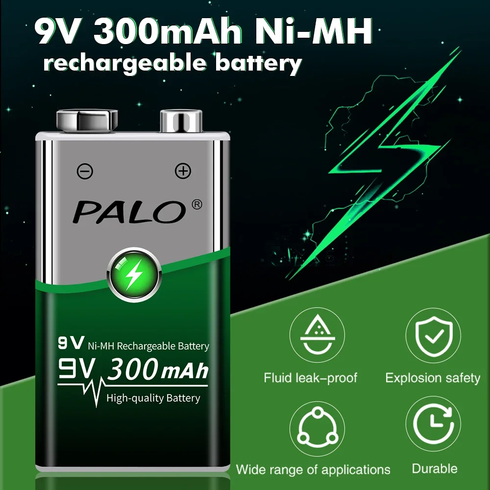 PALO-batería recargable de 9V 6f22, 300mAh, 9V, NiMH, batería de baja autodescarga para juguetes