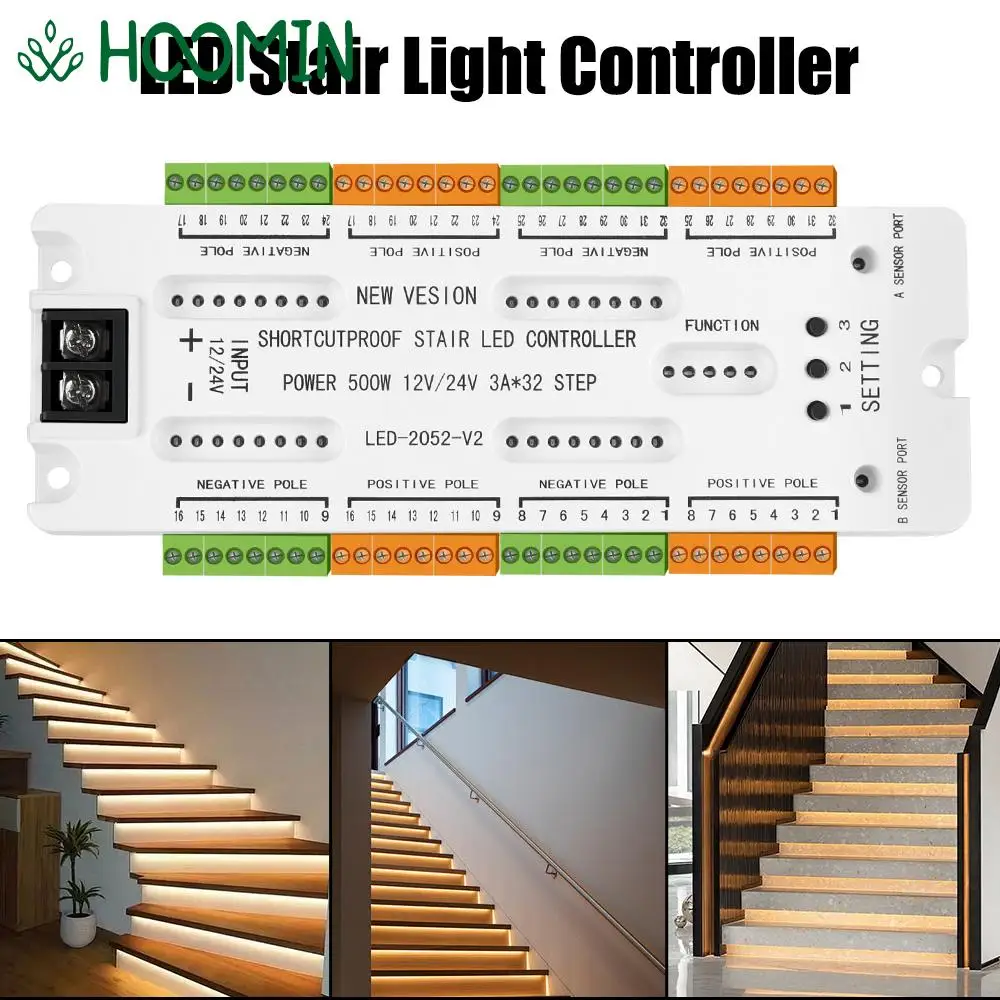 escada luz noturna evitar controlador de curto circuito 32 canais escada led sensor de movimento luz dc12v 24v 01