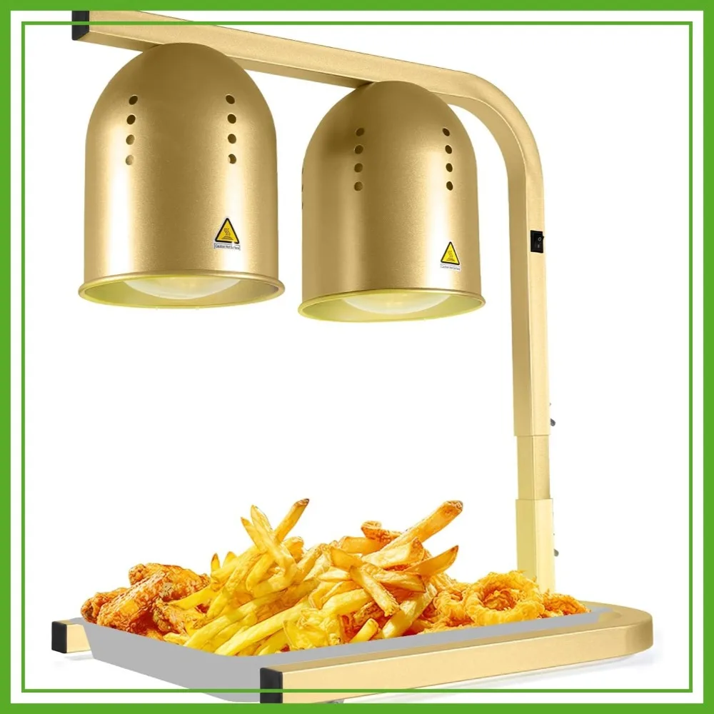 

Heat Lamp for Food with Two 250W Bulbs, Adjustable Height Stand, Commercial Warmer for Home, Restaurant, Buffet, Bakery, Gold