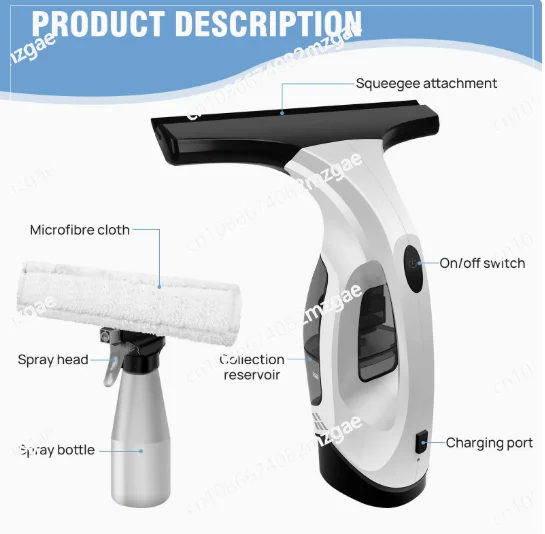 Handheld Electric Glass Cleaner Powerful Suction Window Washer with Water Absorption Portable Cleaning Tool
