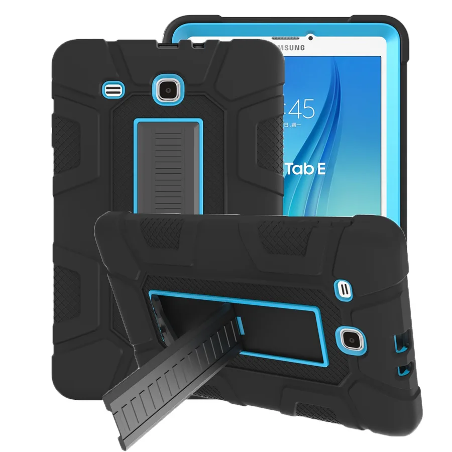 

Rugged Hybrid Armor Case For Samsung Galaxy Tab E 9.6 SM-T560 T561 Shock-Absorption Silicone+PC Cover With Kickstand+Film+Pen