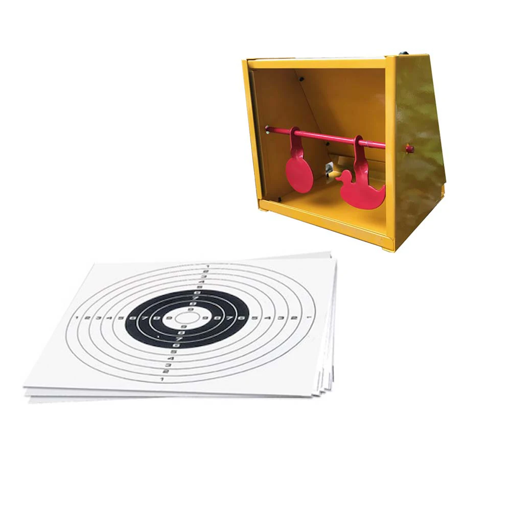 Yellow Metal Pellet Trap with Two Inner Swing Targets & 20 Counts Paper Targets