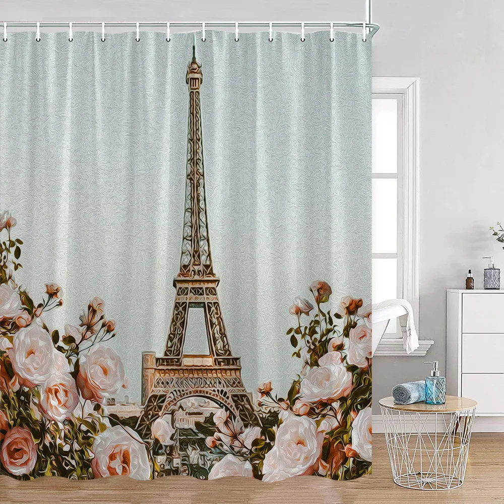 Fashion Paris Tower Shower Curtains European City View Aesthetic Bathroom Curtain Polyester Fabric Bath Decorations for Home