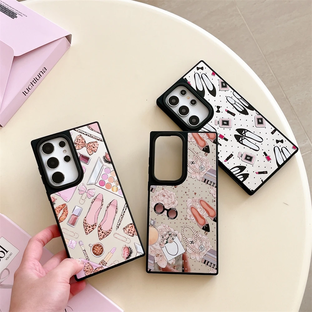

For Samsung S25 S24 S23 Ultra Fashion Girls Shoe Case Galaxy S23 S24 S25 Plus Hard Back Shockproof Mirror Case