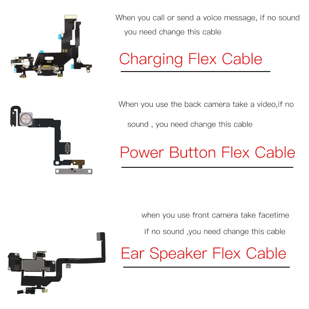 Replacement Microphone For iPhone 11 Ear Speaker Charing Dock Port Power Button With Flex Cable