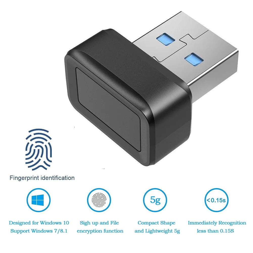 USB Fingerprint Key Reader FIDO U2F Biometric Mini Security Key Scanner Padlock For Windows 10 11 Hello PC Laptop Unlock Module