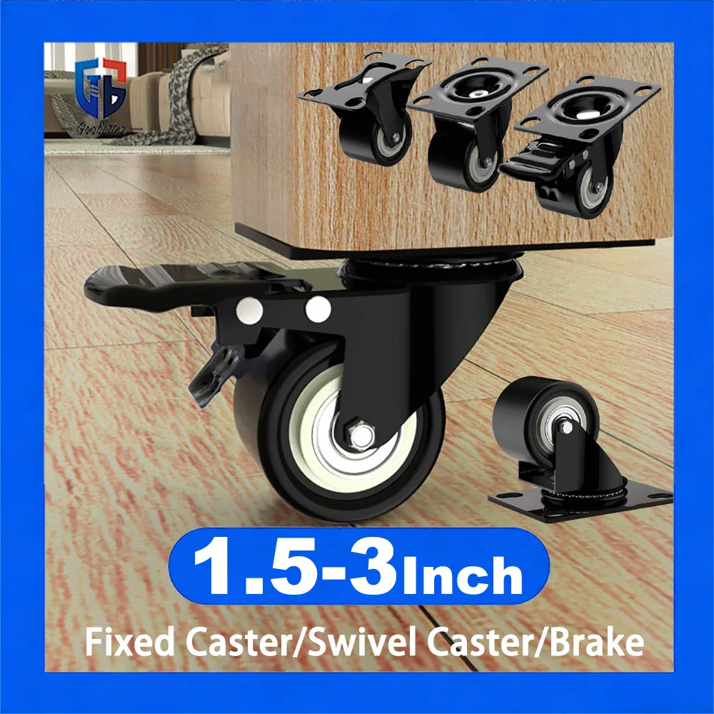 4 Pcs 1.5 2 2.5 3 Inch Furniture Caster Polyurethane Universal Wheel Swivel Brake Caster Roller Wheel For Trolley Accessories