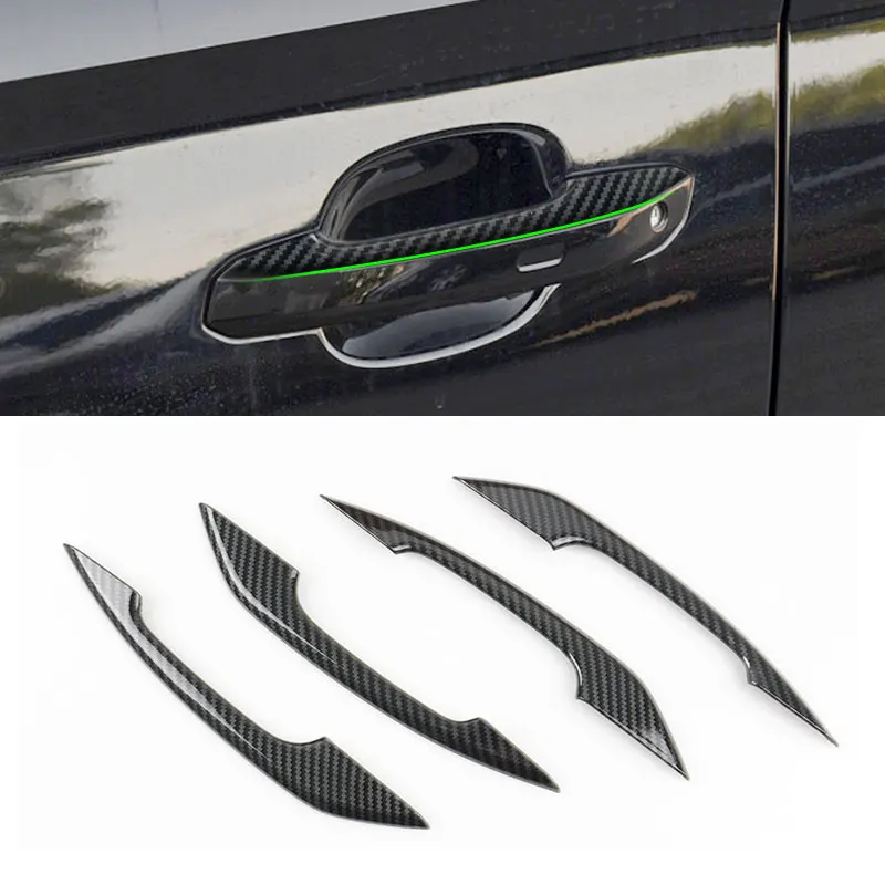 4pcs ABS Carbon Fiber Texture Car Exterior Door Handle Pull Cover Sticker Protective Trim For Audi A4 B9 A5 F5 Q5 FY 2018 2019