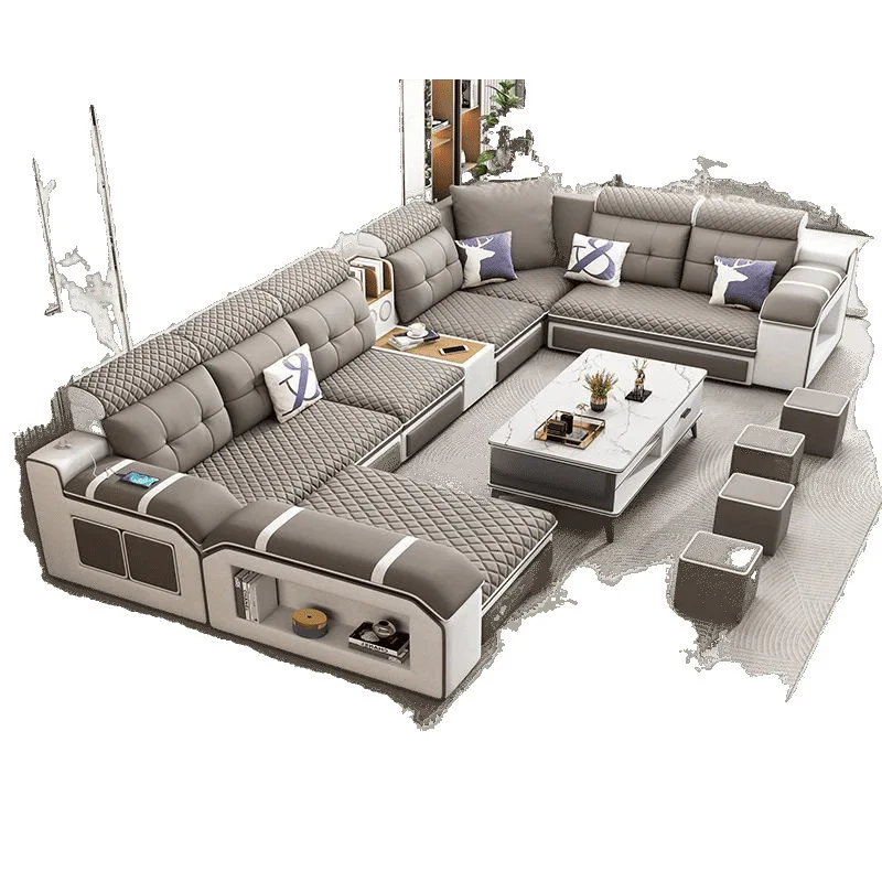 

Simple and modern apartment size removable and washable fabric sofa combination u-shaped living room leave-in multi-function