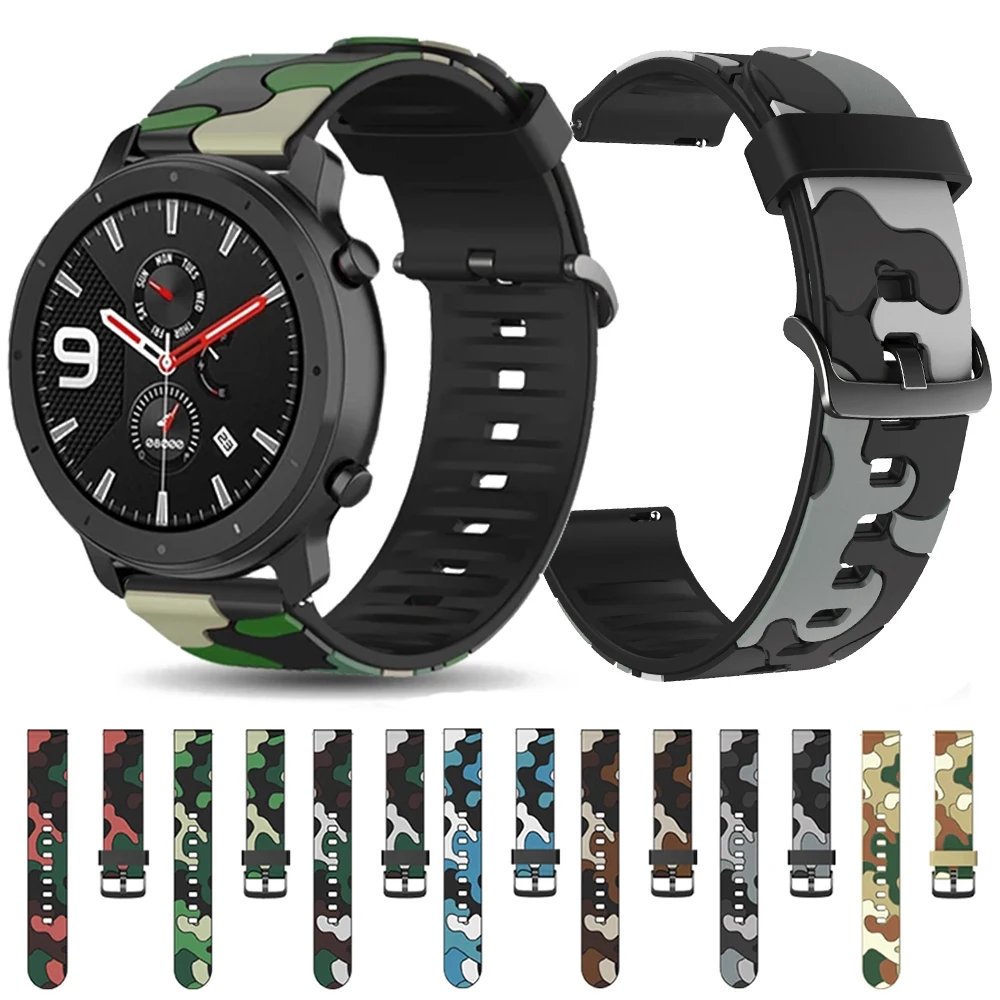 20mm 22mm Camouflage Silicone Strap For Huami Amazfit GTR 47mm GTR 4/3/2 Smart Watch Band for Amazfit Bip GTS