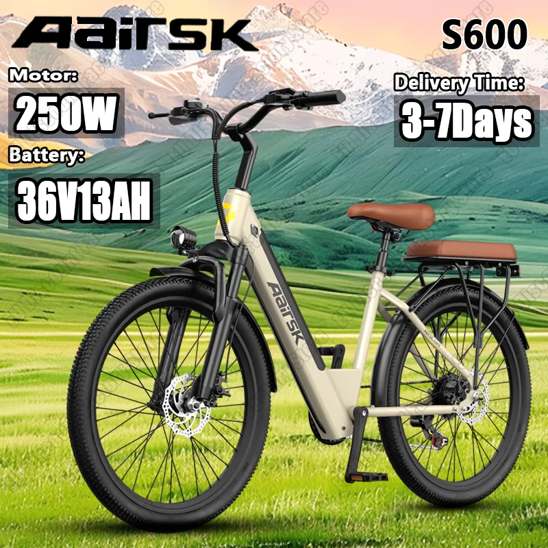 Aairsk S600 bicicleta eléctrica para adultos 250W Motor 36V13AH batería bicicleta eléctrica neumático de 26 pulgadas paseos de fin de semana y bicicleta eléctrica para desplazamientos en la ciudad