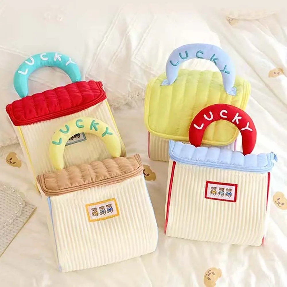 

Kawaii Cartoon House Cosmetic Bag Large Capacity Cotton Printed Pouches Bag Organizer 3D Japanese Style Dopamine Color Wash Bag