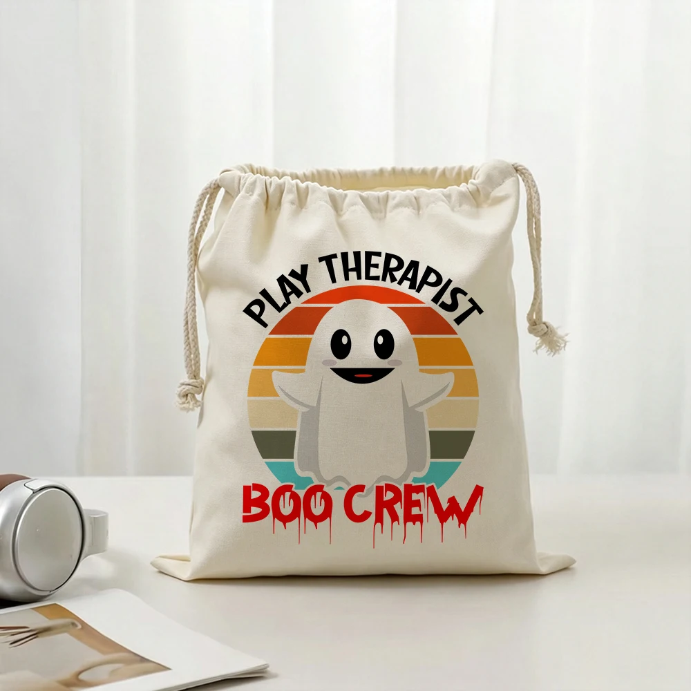 Personalized Halloween Drawstring Bags Custom Logos Cute Ghosts Spooky Pumpkin Witch Retro Storage Gifts Pouches for Women Girls